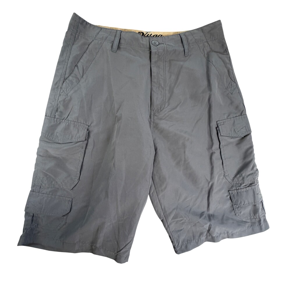 Plugg Cargo Shorts Mens 32 Gray Microfiber Relaxed Fit 10 Inseam Casual